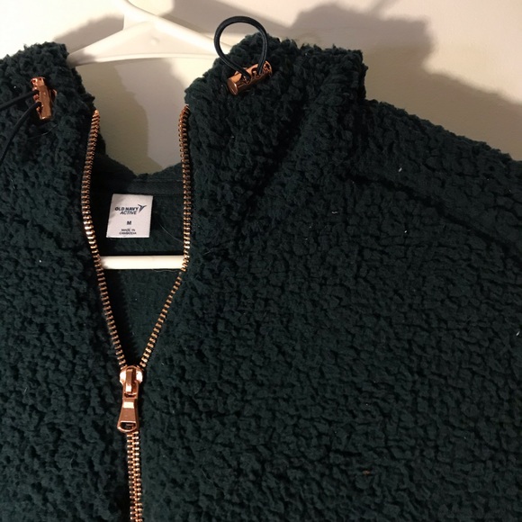 Fuzzy dark green crewneck quarter zip sweater - Picture 2 of 4